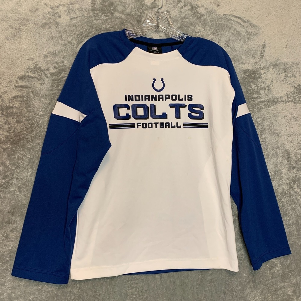 Team Apparel Boys Youth Long Sleeve Performance Colts Football Logo Crew Shirt L